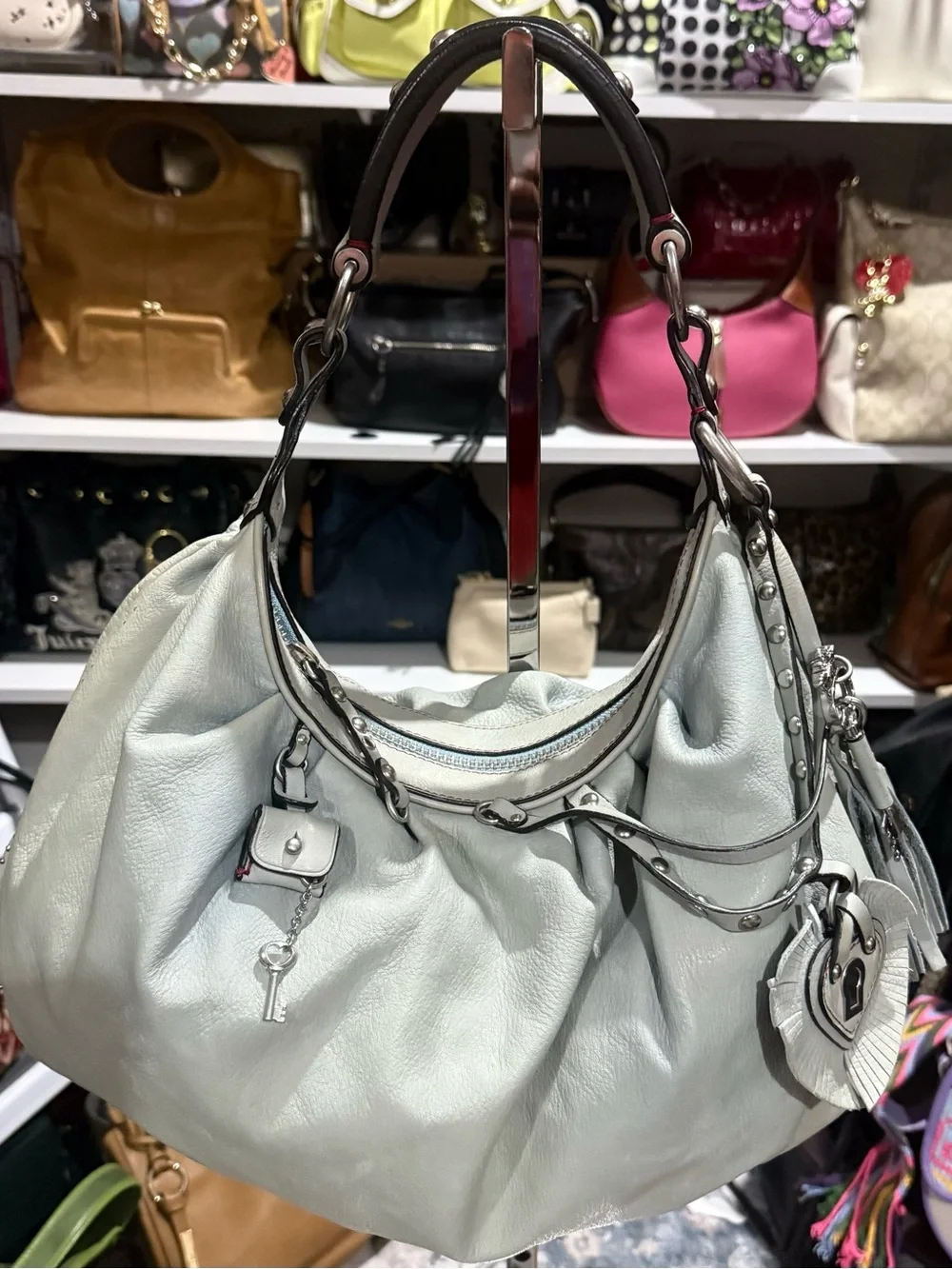 Juicy Couture Vintage Slouchy Leather Hobo bag in a Soft light blue gray tone